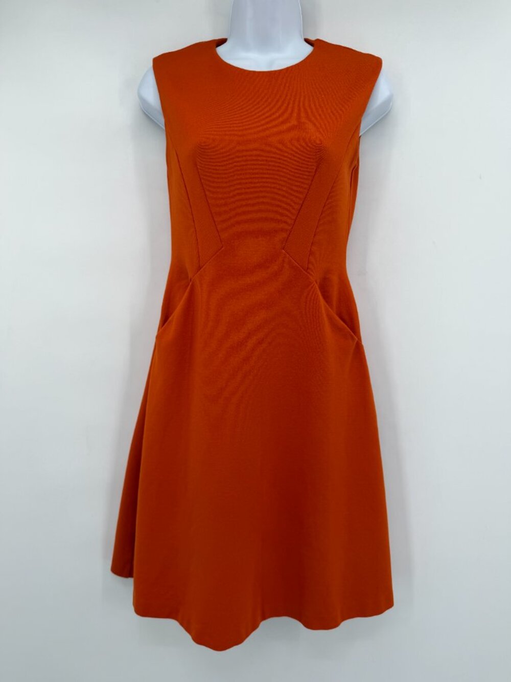MNG Suit Orange Fit & Flare Dress XS Sleeveless Textured Mini Cocktail Career